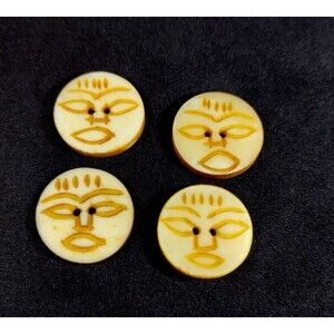 Buttons Carved Bovine Bone Face Moon 15/16”  Set of 4 Natural